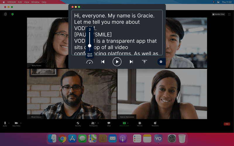 Inspired by a traditional teleprompter, VODIUM allows you to present confidently and stay on message on every video conference.
